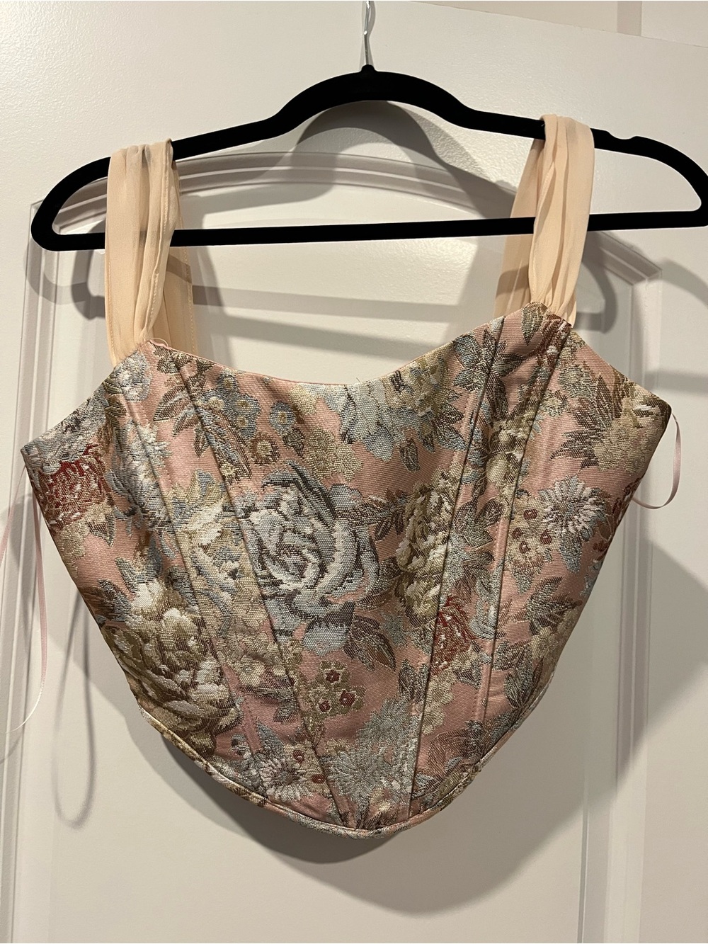 Altar'd State Rose Pink Brocade Corset Top with Sheer Straps